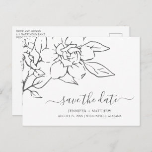 Carte Postale Faire-part Line Art Floral Mariage élégant Enregistrer la dat