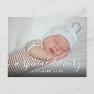 Carte Postale Faire-part Livraison spéciale Baby Boy Script photo Birth