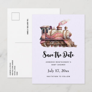 Carte Postale Faire-part Locomotive rose vintage de style steampunk