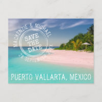 Logo du timbre de mariage de plage tropicale Enreg