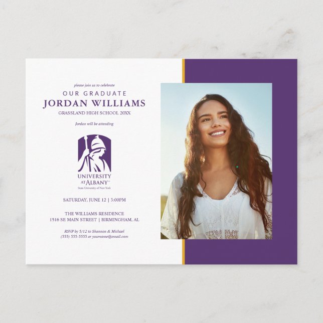 Carte Postale Faire-part Logo iconique de l'Université d'Albany (Devant)