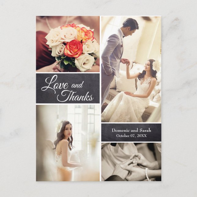 Carte Postale Faire-part LOVE and MERKS Modern Script Mariage Photos (Devant)