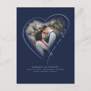 Carte Postale Faire-part Love Heart Élégant Minimal Enregistrer La Date Pho