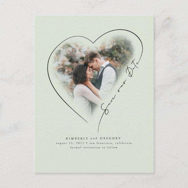 Carte Postale Faire-part Love Heart Élégant Minimal Enregistrer La Date Pho (Devant)