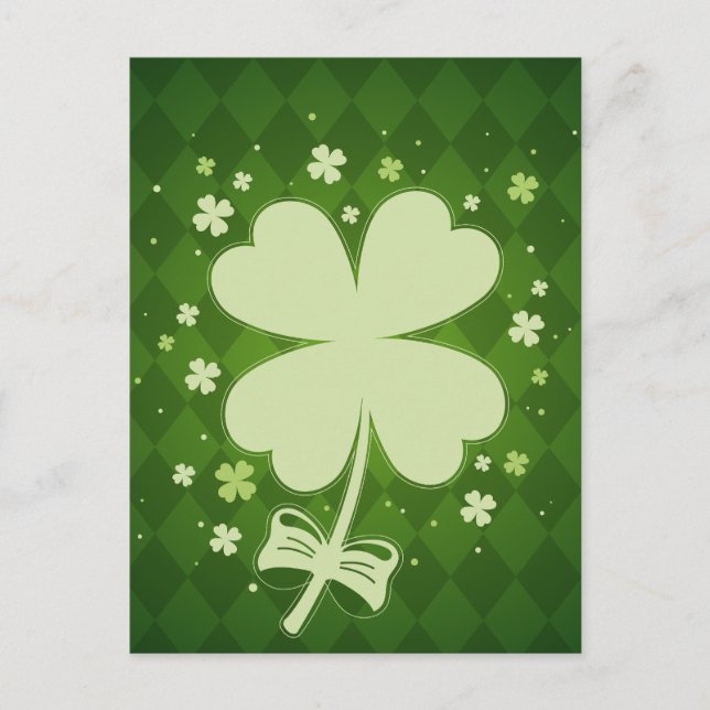 Carte Postale Faire-part Lucky Green Diamond Four Leaf Ribbon Trèfle (Devant)