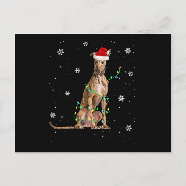 Carte Postale Faire-part Lumière de Noël Whippet Cute Santa Whippet Noël (Devant)