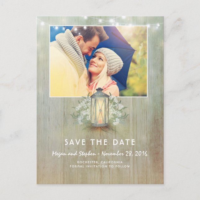 Carte Postale Faire-part Lumière Rustique - Lanterne En Fer Photo Enregistr (Devant)