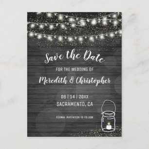 Carte Postale Faire-part Lumières de Chaîne Rustiques Noires Mariage Économ