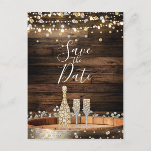Carte Postale Faire-part Lumières de tonneau en bois rustique Champagne Sav