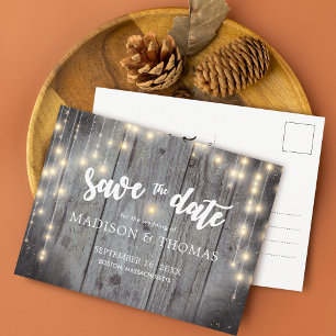 Carte Postale Faire-part Lumières Rustiques Bois Mariage Épargnez La Date