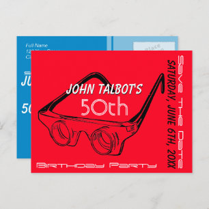 Carte Postale Faire-part Lunettes 3D 50e anniversaire Enregistrer la date