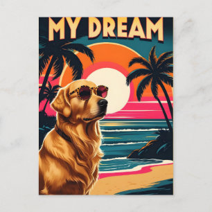 Carte Postale Faire-part Lunettes de soleil pour chien rétro Plage au couch