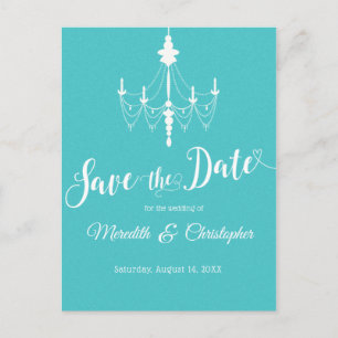 Carte Postale Faire-part Lustre de salle de bal bleu aqua Save the Date