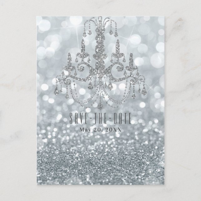 Carte Postale Faire-part Lustre Glam Chandelier Bokeh Pailleté Enregistrer  (Devant)