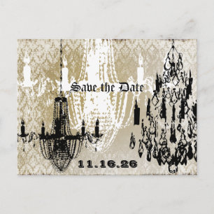 Carte Postale Faire-part Lustre Or noir et blanc Distressed Damas