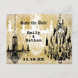 Carte Postale Faire-part Lustre Or noir et blanc Distressed Damas