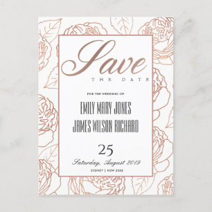 CARTE POSTALE FAIRE-PART LUXE BLUSH ROSE ROSE OR FLORAL SAUVER NOTRE DATE