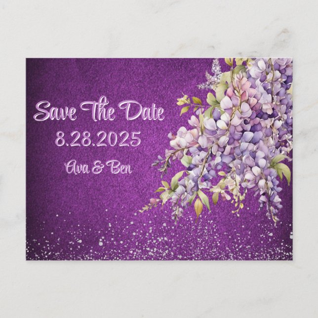 Carte Postale Faire-part Luxe Purple et Lavender Wisteria Enregistrer la da (Devant)