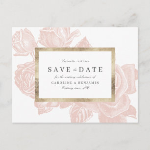 Carte Postale Faire-part Luxe rose blush or rose gold vintage save the date