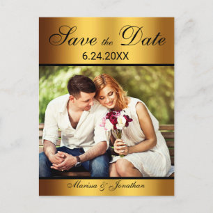 Carte Postale Faire-part Luxury Black Gold Photo Wedding Enregistrer la dat