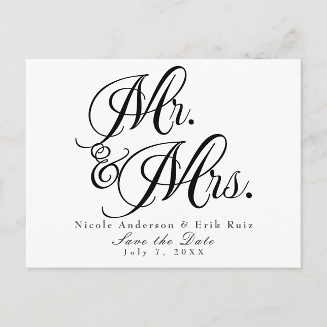 Carte Postale Faire-part M. & Mme Black White Enregistrer la date Invitatio (Devant)