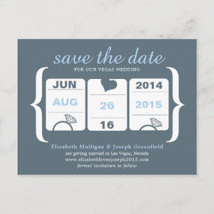 Carte Postale Faire-part Machine grise et bleue Mariage Enregistrer la date