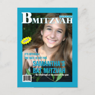 Carte Postale Faire-part Magazine bat mitzvah Enregistrer la date Turquoise