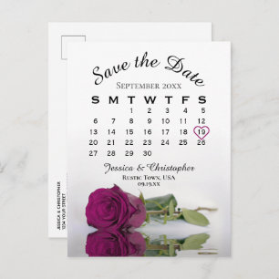 Carte Postale Faire-part Magenta Plum Rose Calendrier du Mariage Enregistre