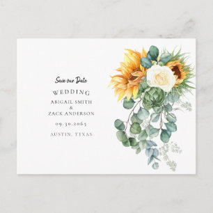 Carte Postale Faire-part Magnifique Sunflower Eucalyptus Mariage Date de sa