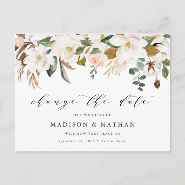 Carte Postale Faire-part Magnolia Changer La Date Mariage Report (Devant)