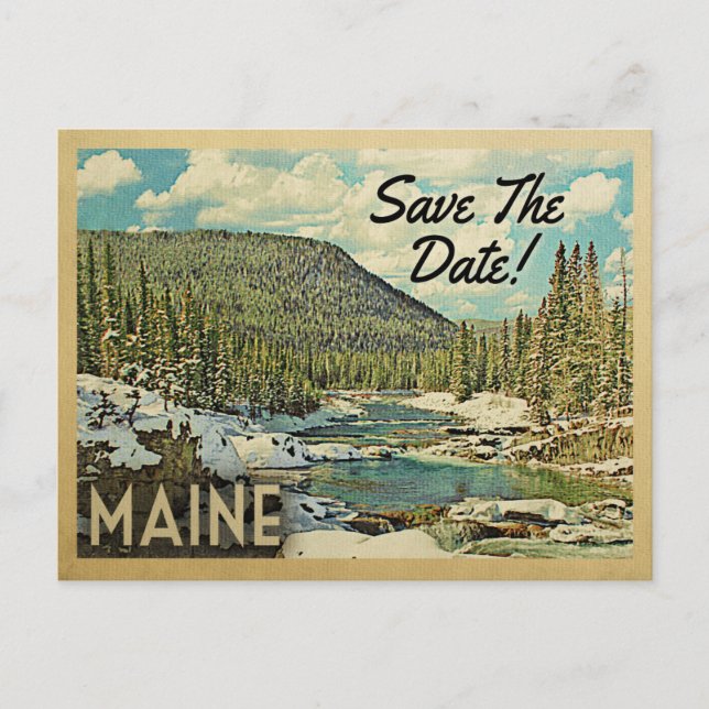 Carte Postale Faire-part Maine Sauvez La Date Montagnes Rivière Neige (Devant)