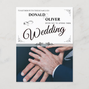Carte Postale Faire-part Mains d'un couple gay de mariage avec des anneaux