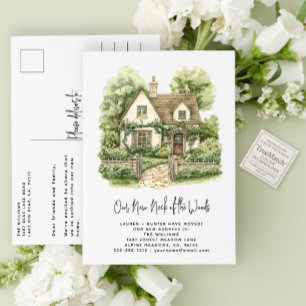 Carte Postale Faire-part Maison aquarelle élégante du nouveau coin de bois