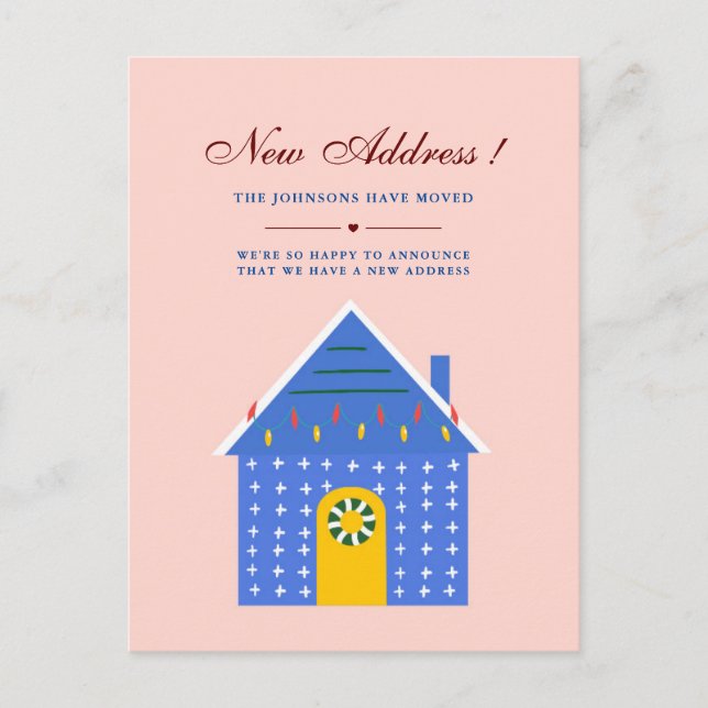 Carte Postale Faire-part Maison Bleue Rose Simple Nous Avons Déménagé Nouve (Devant)