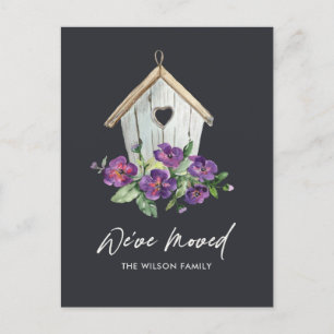 CARTE POSTALE FAIRE-PART MAISON D'OISEAUX FLORALE NOIR RUSTIQUE DÉPLAÇANT U