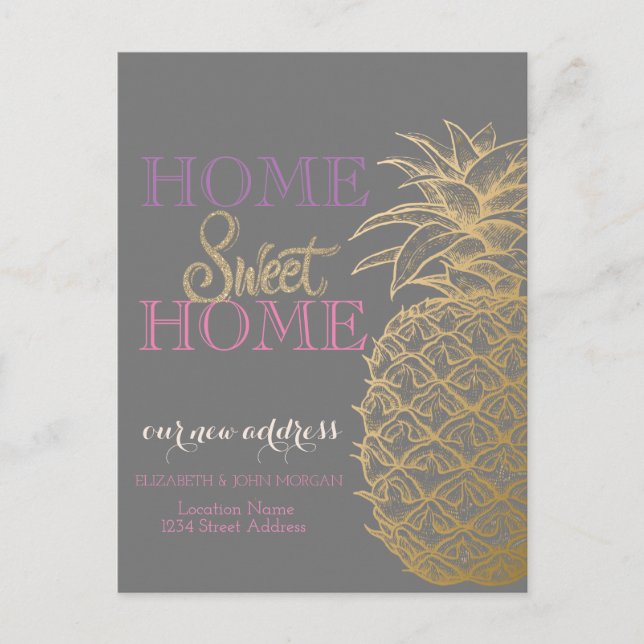 Carte Postale Faire-part Maison Douce Maison, Ananas Doré  Nouvelle Adresse (Devant)