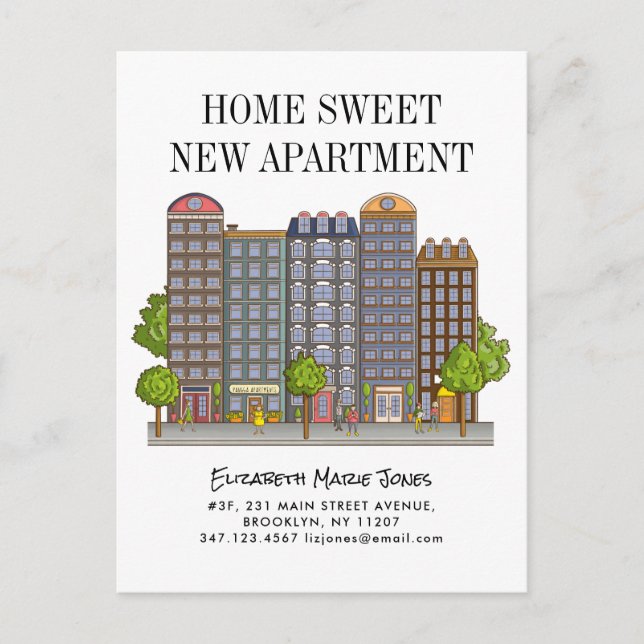 Carte Postale Faire-part Maison Douce Nouvel Appartement Emménagé en Ville  (Devant)