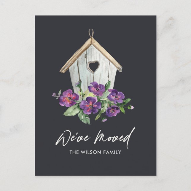 CARTE POSTALE FAIRE-PART MAISON POUR OISEAUX FLEURALE NOIRE RUSTIQUE NOUVEL (Devant)