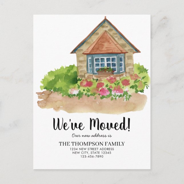 Carte Postale Faire-part Maison Rustique aquarelle Maison Nous avons déména (Devant)