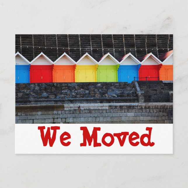 Carte Postale Faire-part Maisons de plage colorées Nous Avons Déménagé De N (Devant)