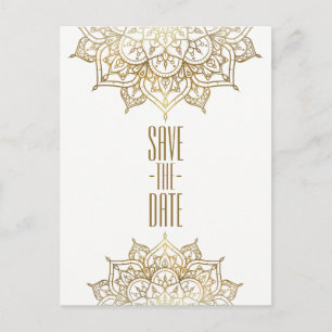 Carte Postale Faire-part Mandala Doré & Élégant Chic Blanc Enregistrer la D