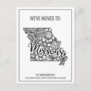 Carte Postale Faire-part Mandala Floral Déplacement de l'État du Missouri