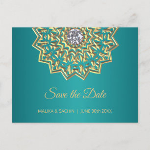 Carte Postale Faire-part Mandala Indian Turquoise Blue Wedding ENREGISTRER 