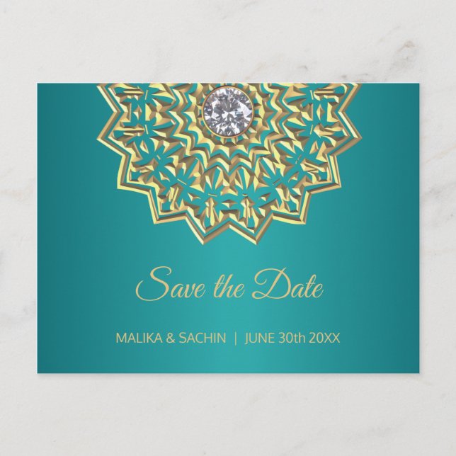 Carte Postale Faire-part Mandala Indian Turquoise Blue Wedding ENREGISTRER  (Devant)