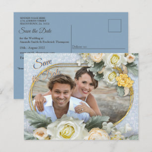 Carte Postale Faire-part Mandalas bleu clair, rose et blanc