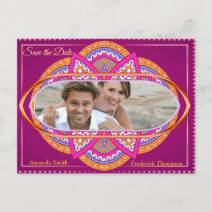 Carte Postale Faire-part Mandalas en roses cerise & motifs répétitifs assor