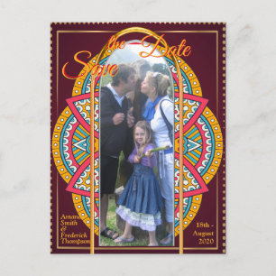 Carte Postale Faire-part Mandalas sur un arrière - plan Maroon
