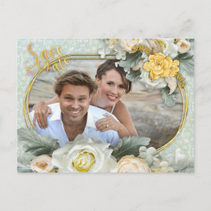 Carte Postale Faire-part Mandalas vert clair, jaune et blanc