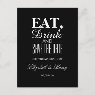 Carte Postale Faire-part Mangez, buvez et enregistrez le Mariage Date