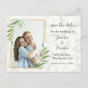 Carte Postale Faire-part Marble Gold Frame photo mariage Enregistrer la dat